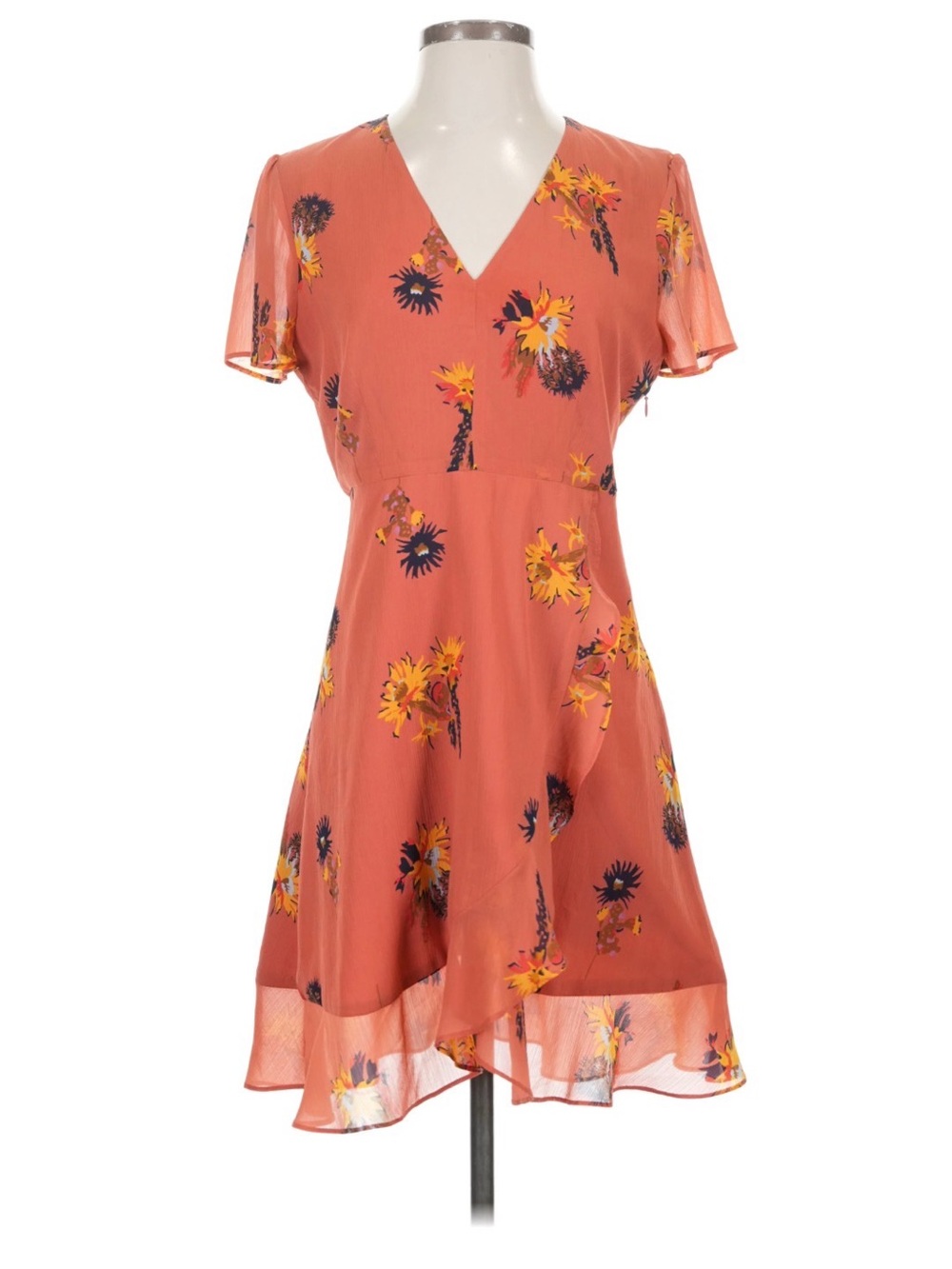 Madewell Orange Floral V-Neck Mini Dress